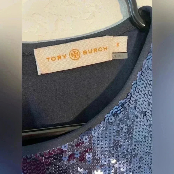 Tory Burch Lantilly Evening Mini Dress Blue Sequin Shift Womens Size 8 - Picture 2 of 5